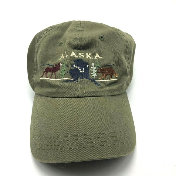 Alaska Elk Coyote Hunting Hat Cap Fitted Medium Olive Green Front Embroidery - Picture 1 of 9